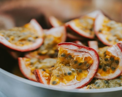 healthy breakfast bowl with seeds and fruits
